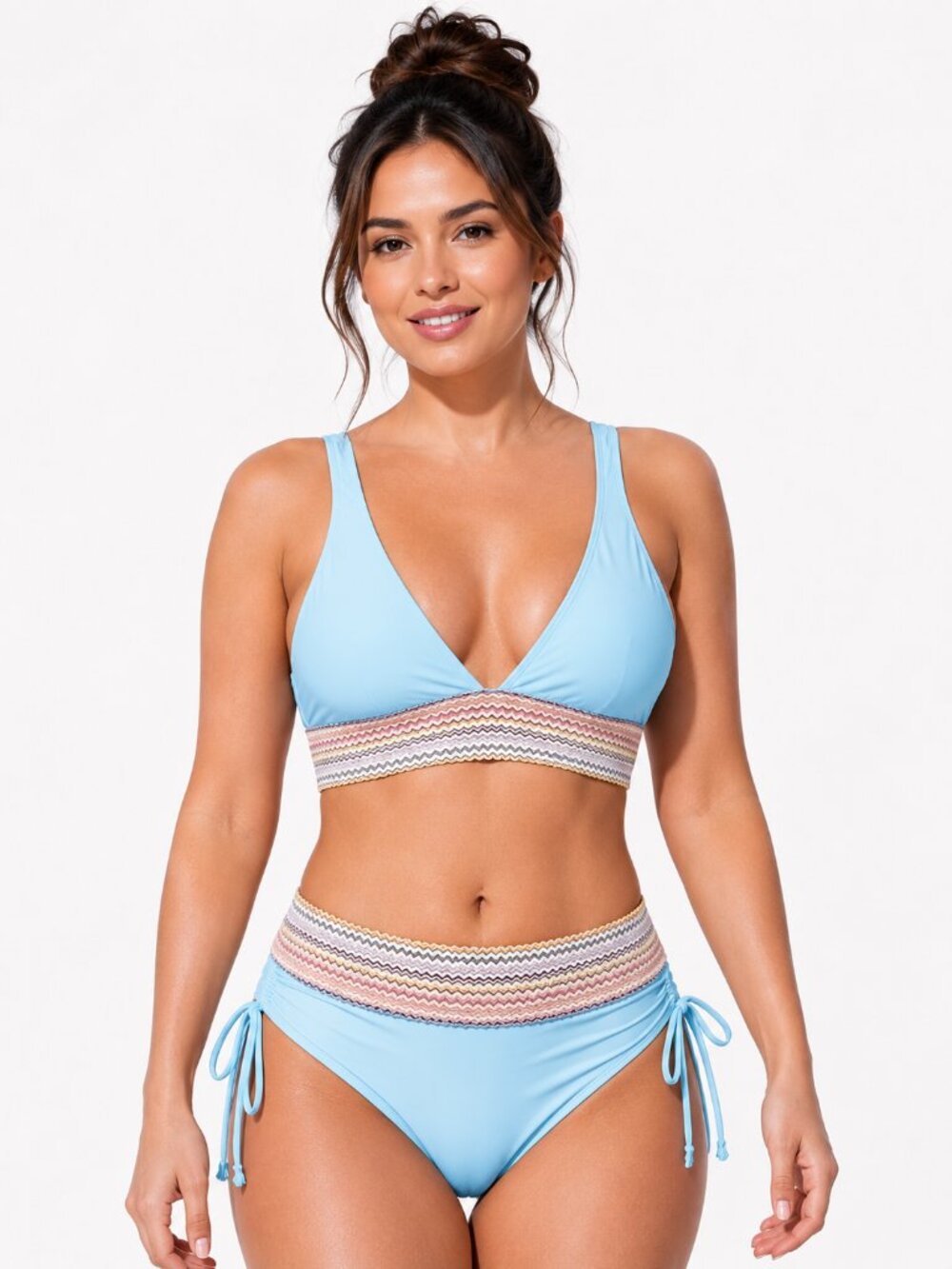 Blooming Jelly Colorful Wavy Trim Bikini Bottom Light Blue XL NWOT